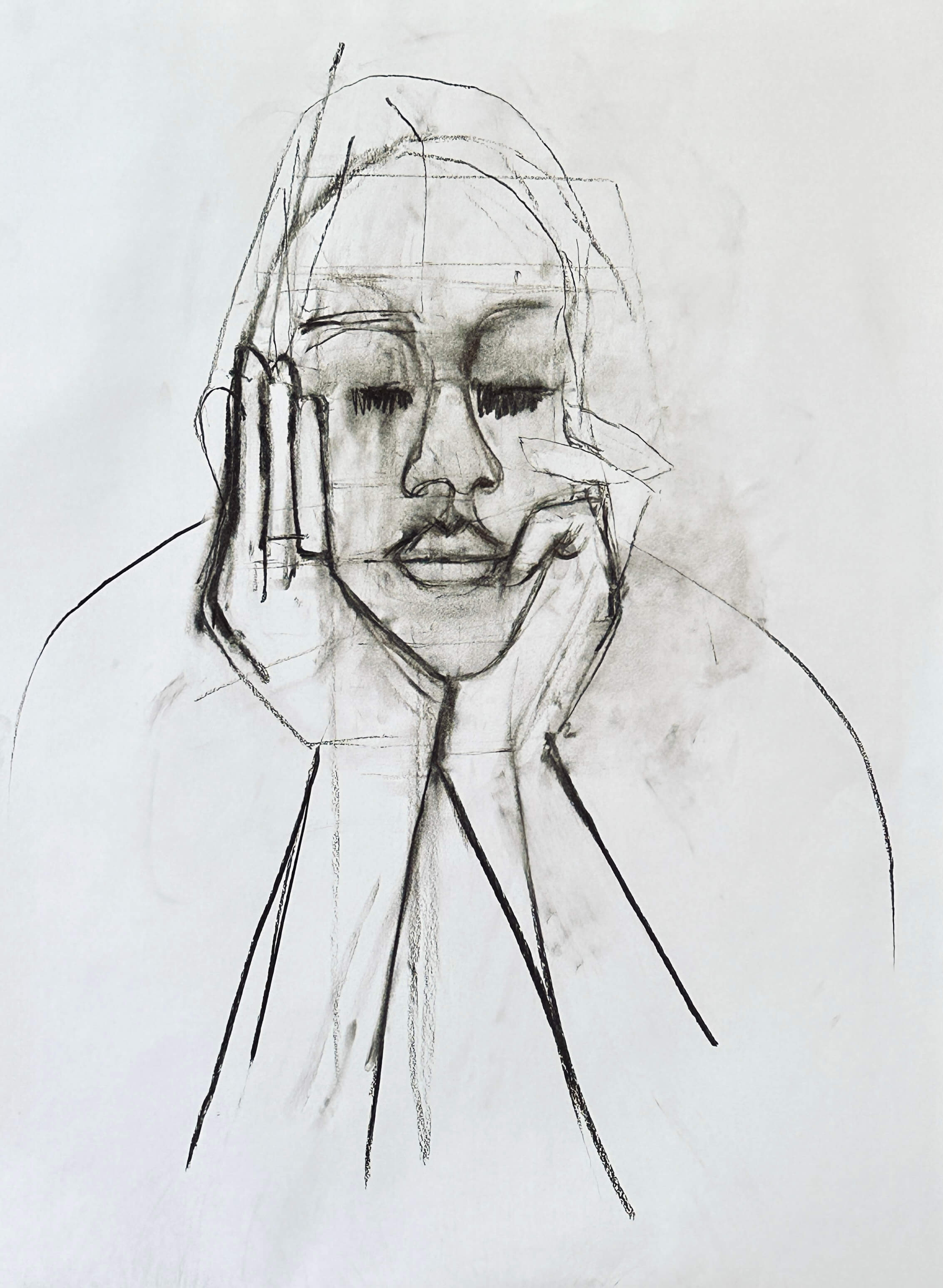 Head of a Woman. Pressed charcoal on paper. 60x80cm