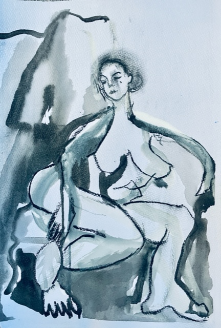 Seated-girl-Conte-and-liquid-acrylic-on-paper-31x42cm5