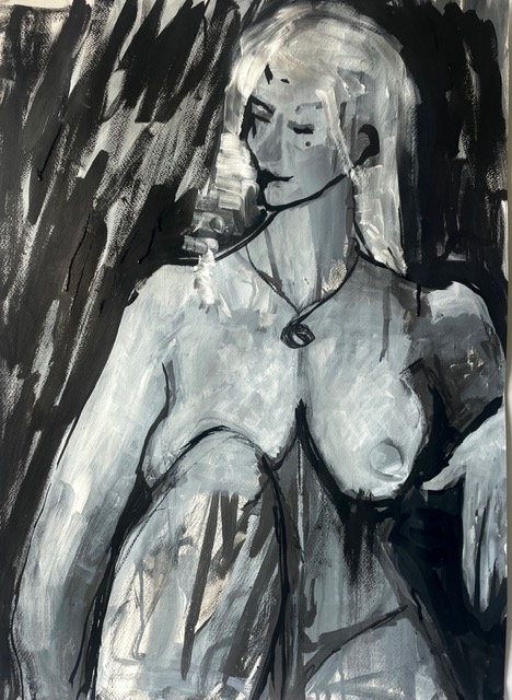 Young-Woman-Seated-Acrylic-conte-60x90cm